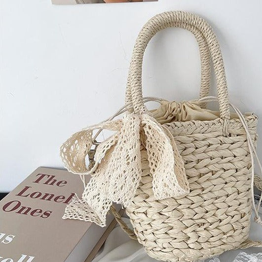 Playful basket bag with lace ribbon Stornfield