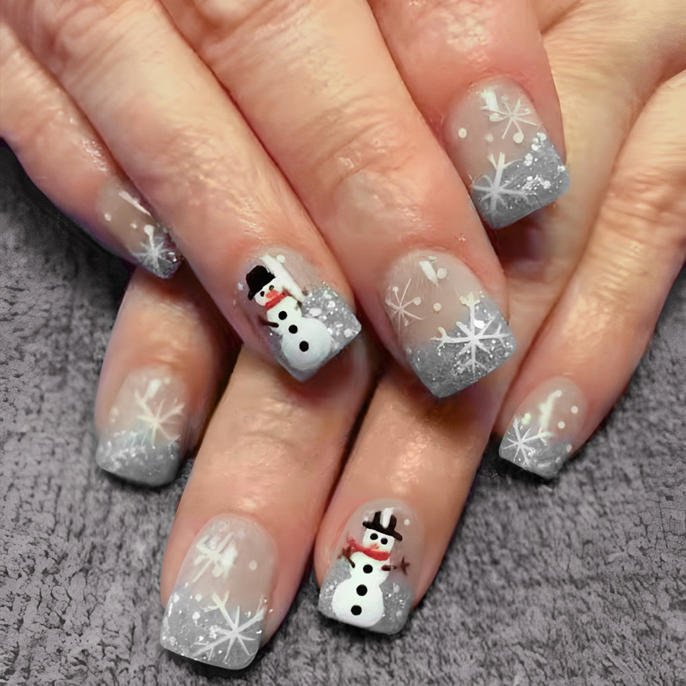 Festive Snowman-Themed Acrylic Nail Art Stornfield