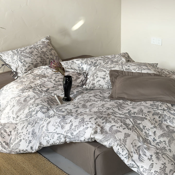 Patchwork Floral Cotton Percale Duvet Cover Set with Button Closure and Corner Ties