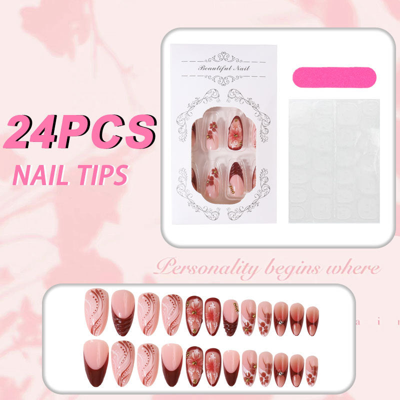 Premium Floral Design Press-On Nail Tips Set Stornfield