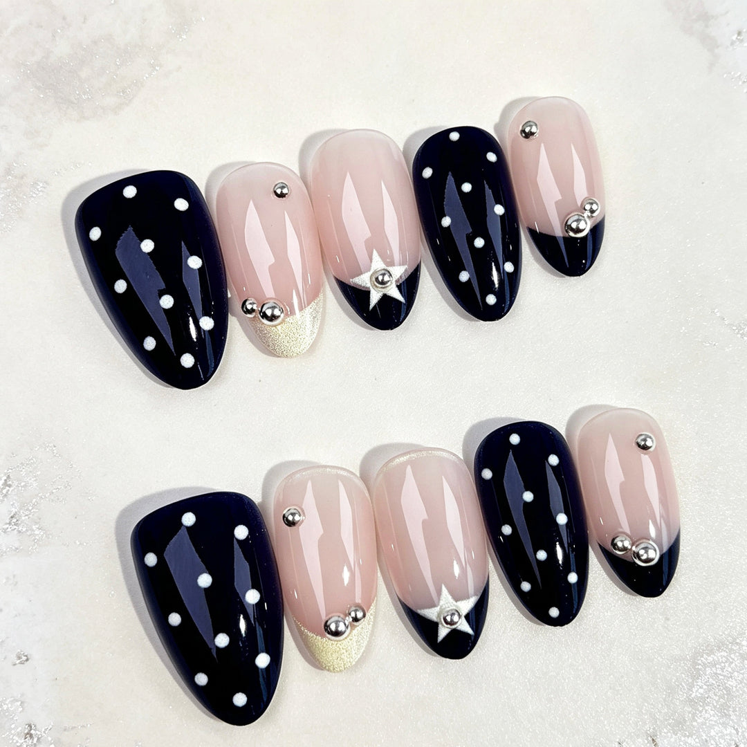 Decorative Press-On Nail Set with Star Accents