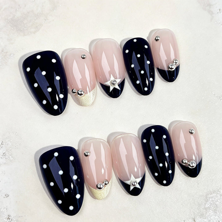Decorative Press-On Nail Set with Star Accents