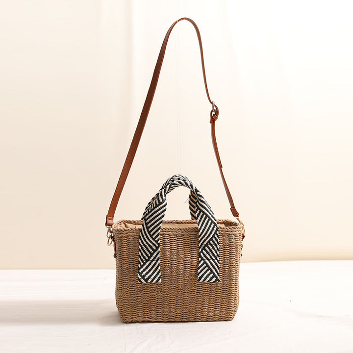 Woven natural material handbag with removable shoulder strap Stornfield