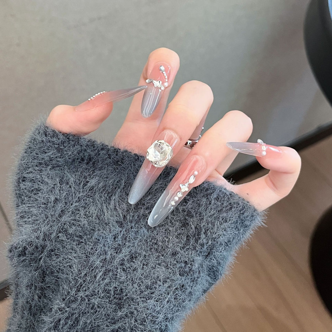 Decorative Crystal-Embellished Long Stiletto Press-On Nails Stornfield
