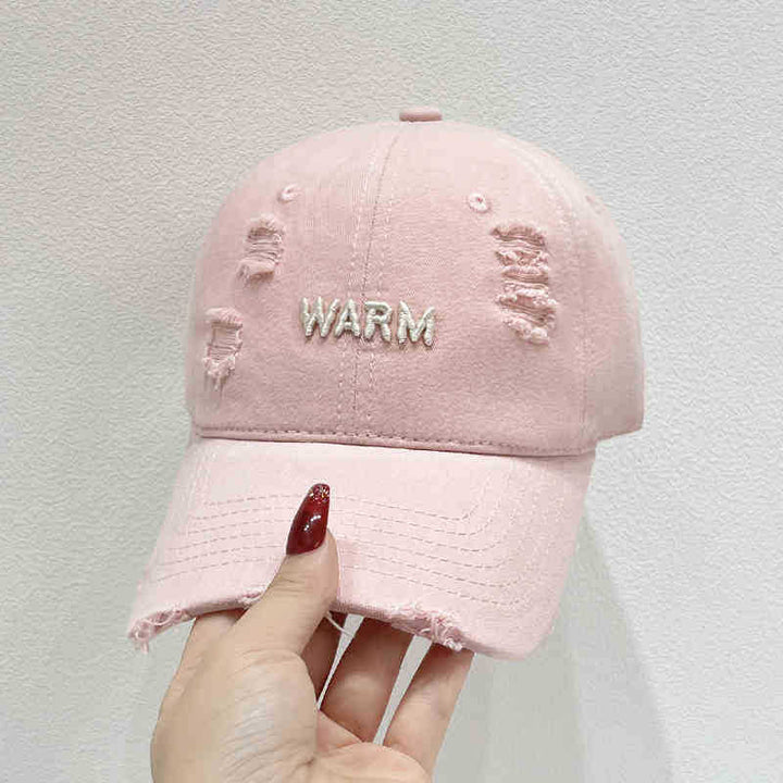 Women's Distressed Cotton Cap with Embroidered Message Stornfield