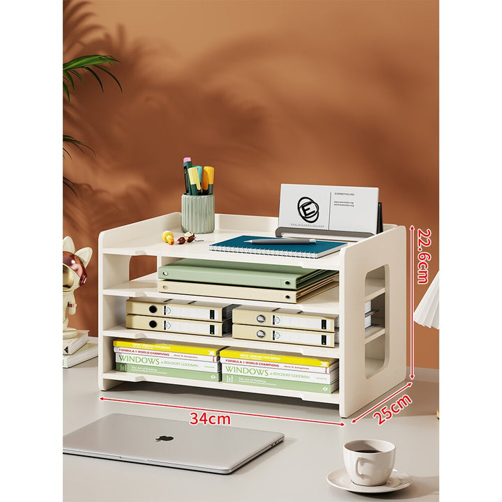 Desktop Multi-Tier Paper and Document Organizer Shelf with Slotted Trays
