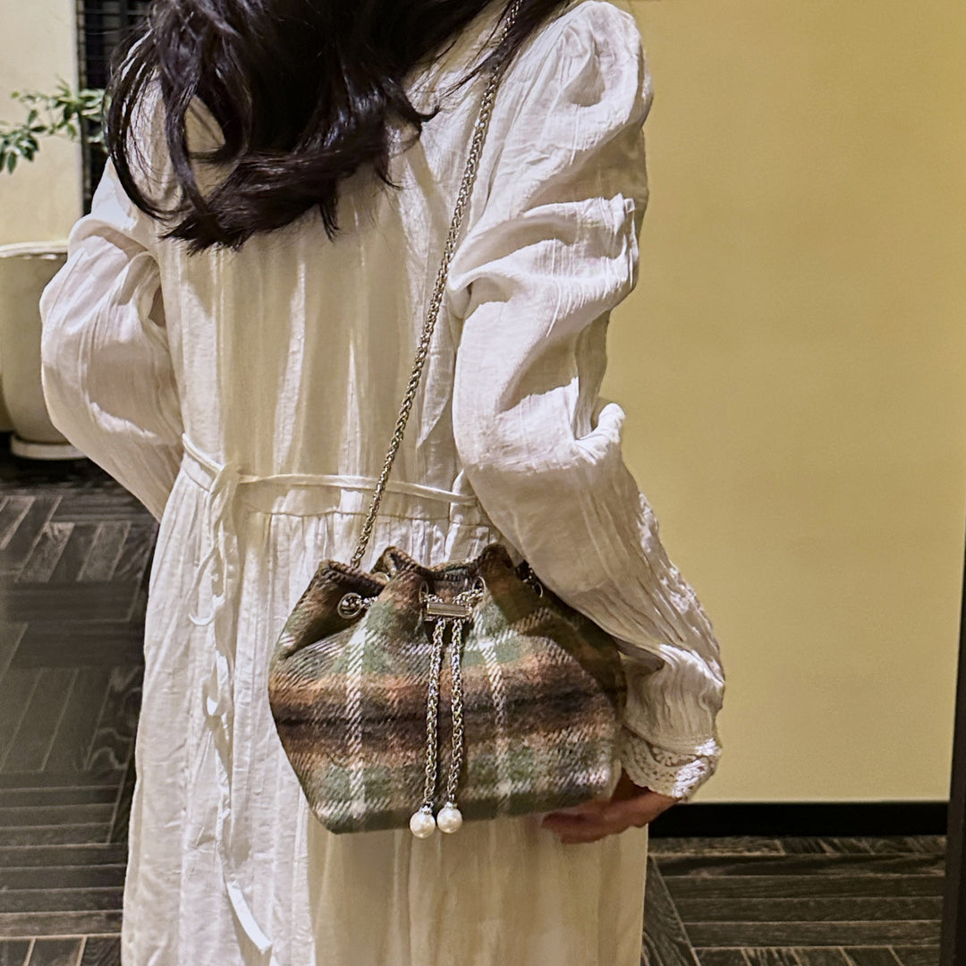 Plaid Drawstring Shoulder Bag