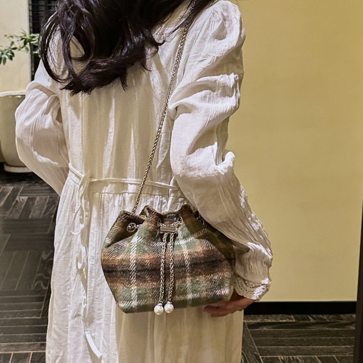 Plaid Drawstring Shoulder Bag
