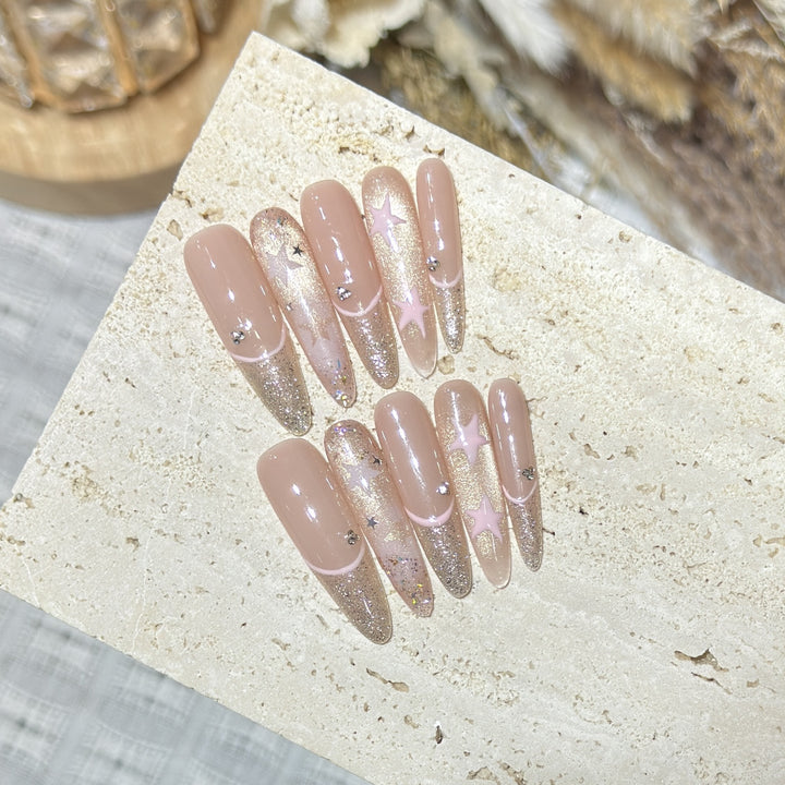 Elegant Stiletto Press-On Nail Art with Rhinestone Accents Stornfield