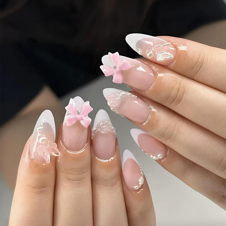 Nail set with elegant 3D flowers and trendy tips Stornfield