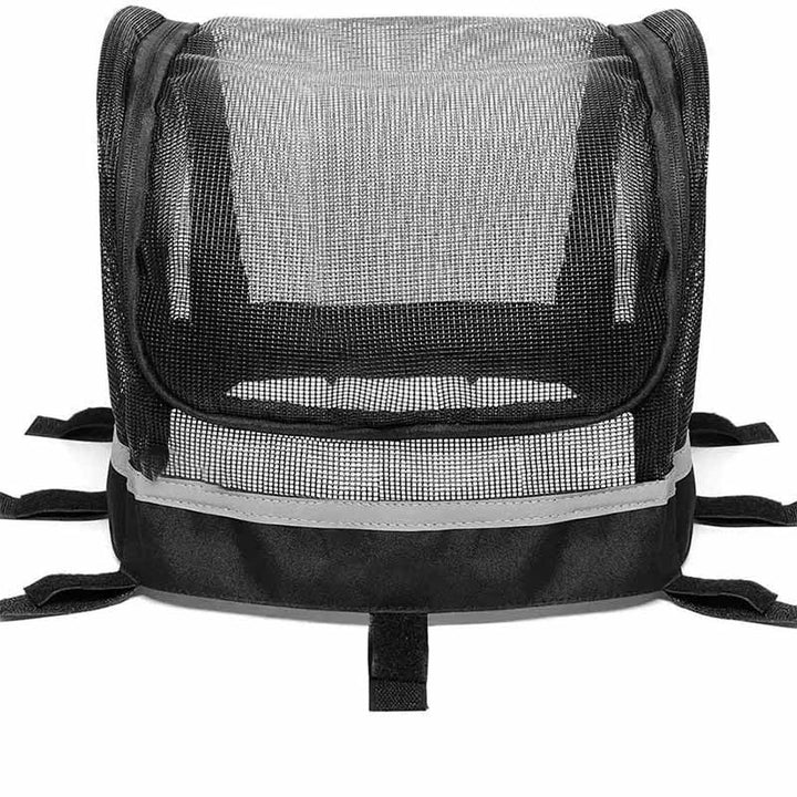 front-mounted pet bike basket with breathable mesh canopy reflective trim and secure strap system Stornfield