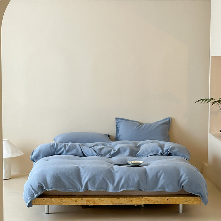 Washed Waffle-Texture Cotton Duvet Cover Set with Pillow Shams