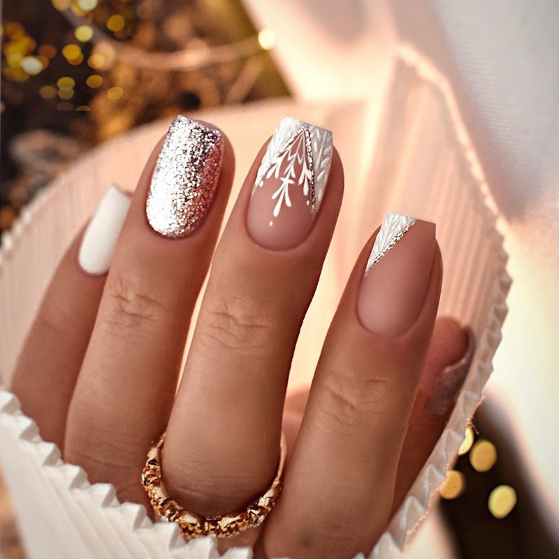 Artistic Press-On Nail Set with Decorative Glitter Accents Stornfield