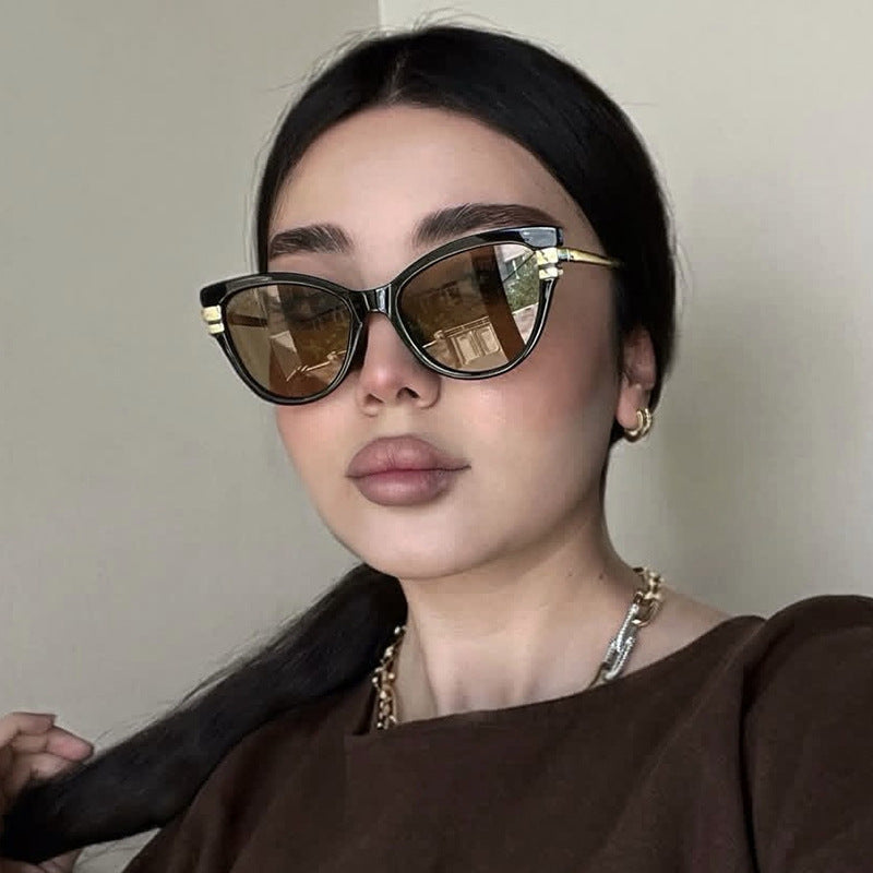 Ladies Cat-Eye Sunglasses with Elegant Plastic Frame and Golden Accents Stornfield