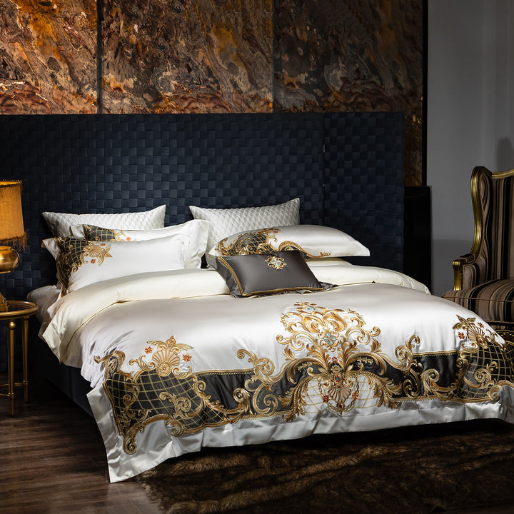 Luxury Embroidered Satin Duvet Cover Set with Decorative Pillow Shams