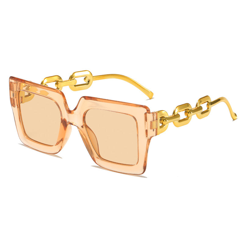 Women's fashionable sunglasses with unique rectangular frame and chain details Stornfield