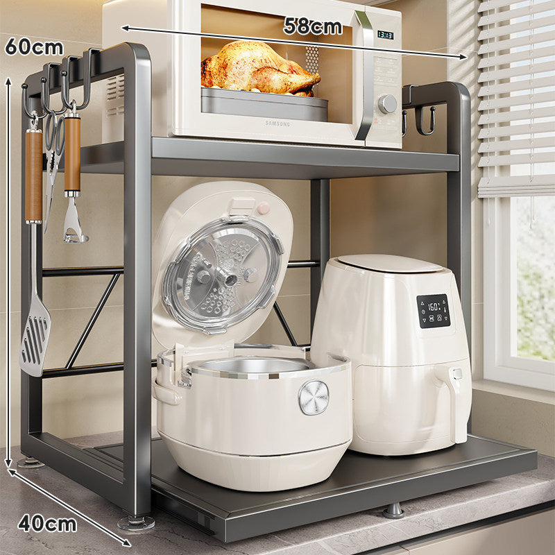 Countertop Appliance Storage Rack with Sliding Tray and Utensil Hooks