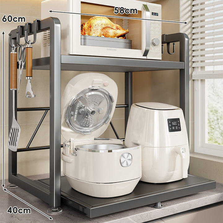Countertop Appliance Storage Rack with Sliding Tray and Utensil Hooks