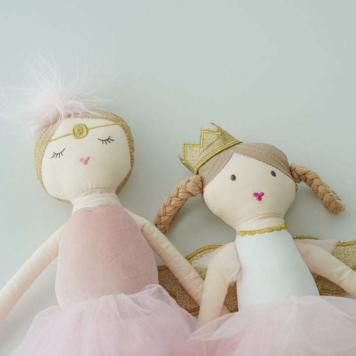 Handmade Plush Princess Rag Doll with Tulle Skirt and Long Striped Legs