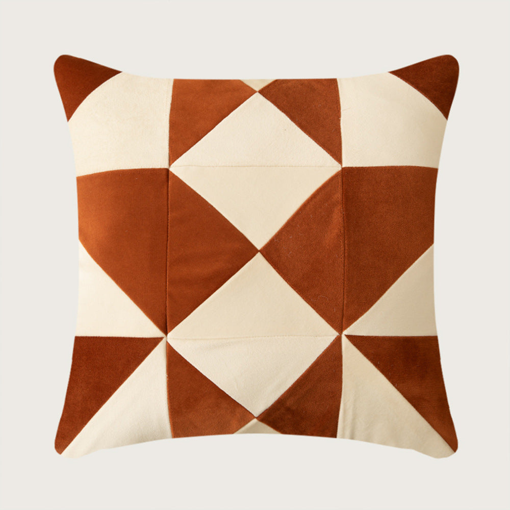 Square decorative cushion with striped velvet inlay and geometric pleated look