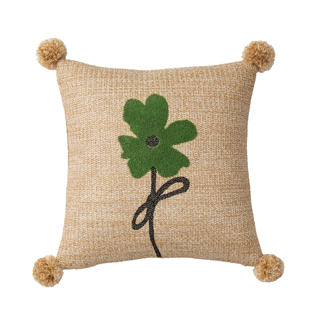 Decorative linen cushion with hand-stitched jute application