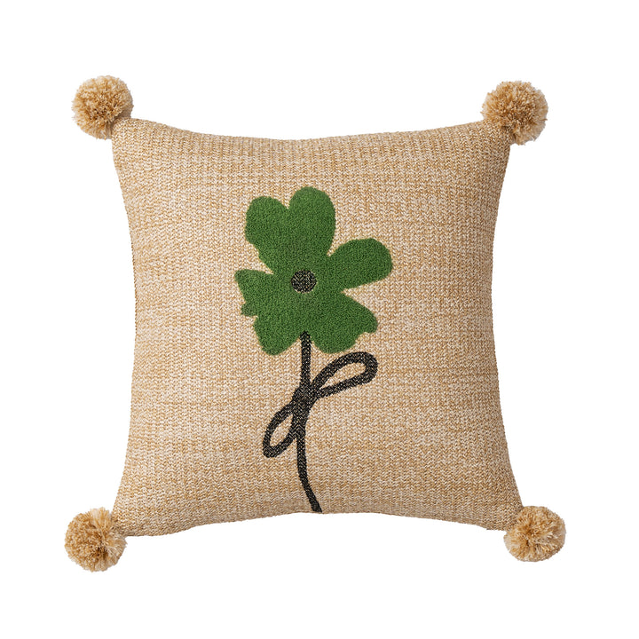 Decorative linen cushion with hand-stitched jute application
