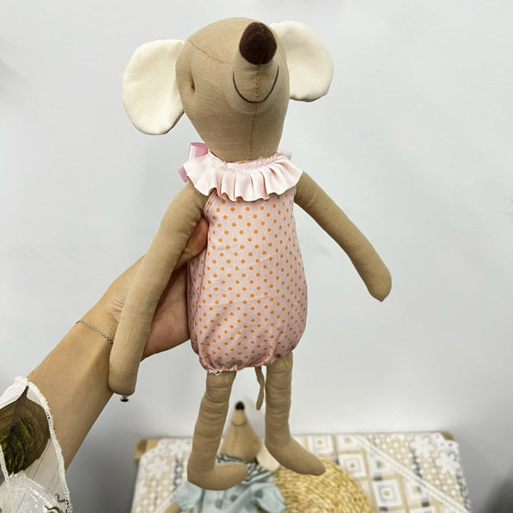 Handcrafted Organic Cotton Bunny Doll with Linen Jacket and Plaid Shorts