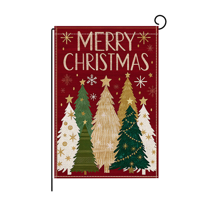 Decorative Burlap-Texture Merry Christmas Garden Flag with Festive Pine Tree Print
