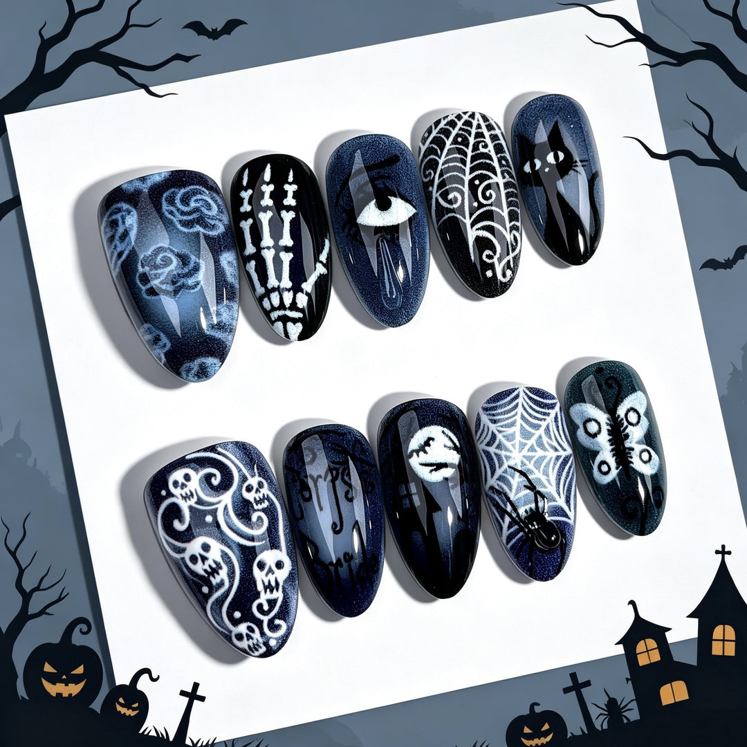 Artistic Halloween-Themed Press-On Nail Collection