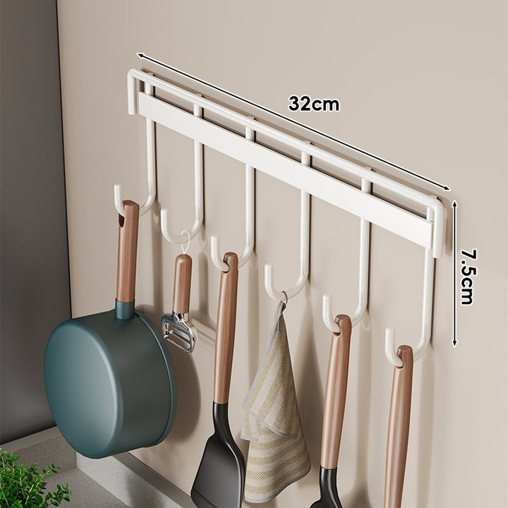 Wall-Mounted Multi-Hook Kitchen Utensil and Pan Hanger Rack