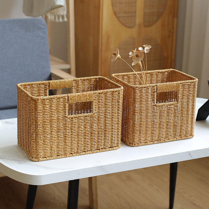 Handwoven Rectangular Storage Basket with Cutout Handles Stornfield