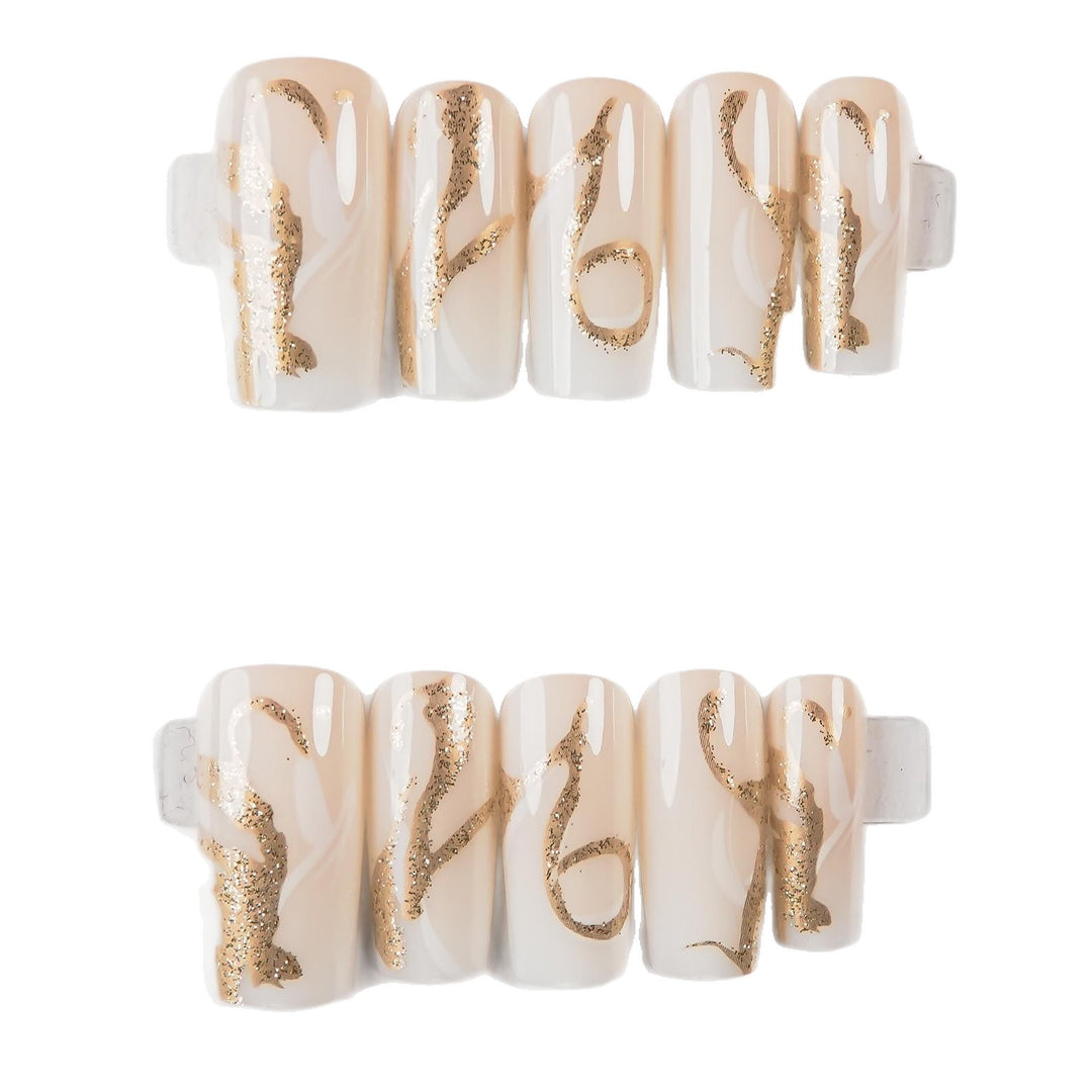 Decorative Press-On Nail Art Set with Gold Accents