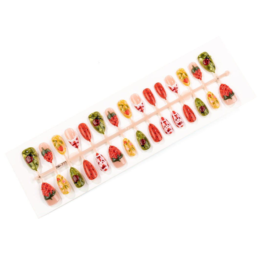 Artistic Strawberry-Themed Press-On Nail Art Set Stornfield