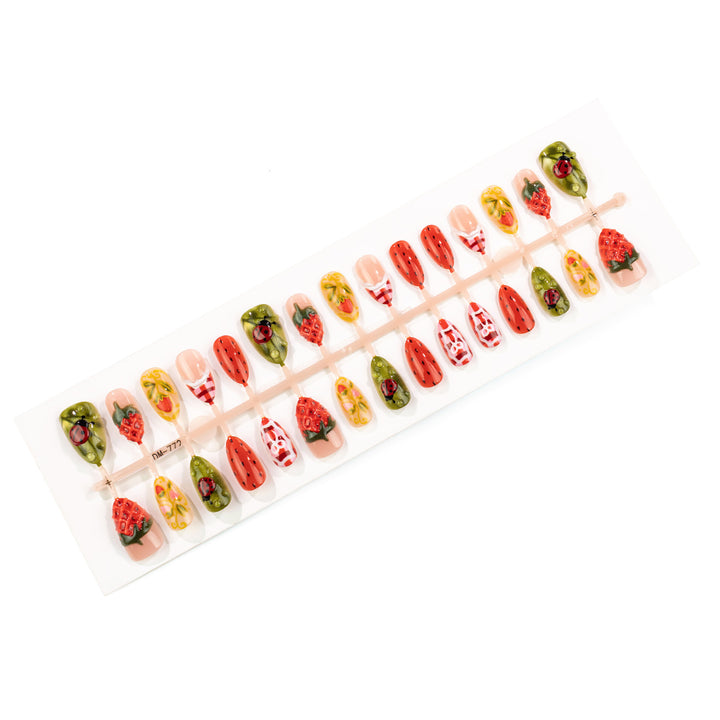 Artistic Strawberry-Themed Press-On Nail Art Set Stornfield