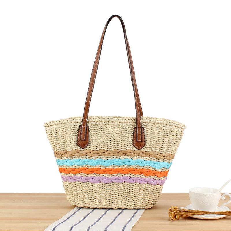 Beautiful braided straw bag with leather handles Stornfield