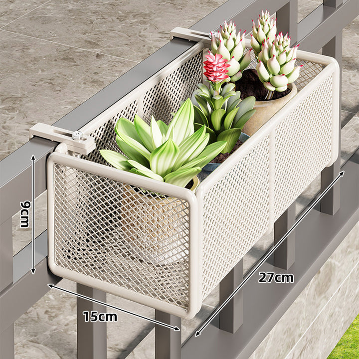 Mesh Balcony Hanging Planter Box with Clamp-On Mount and Drainage