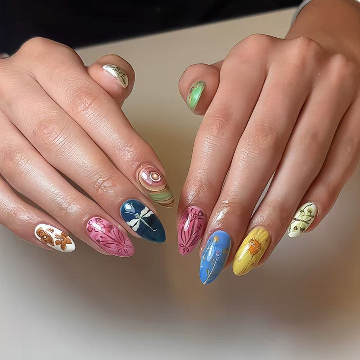 Creative artificial nails with botanical motifs Stornfield
