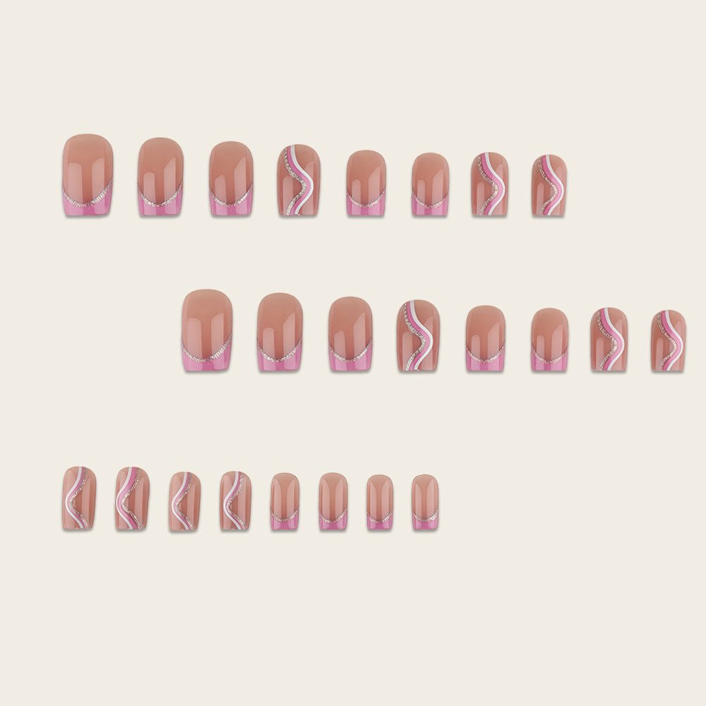 Artificial nails with elegant wave design and glitter accents Stornfield