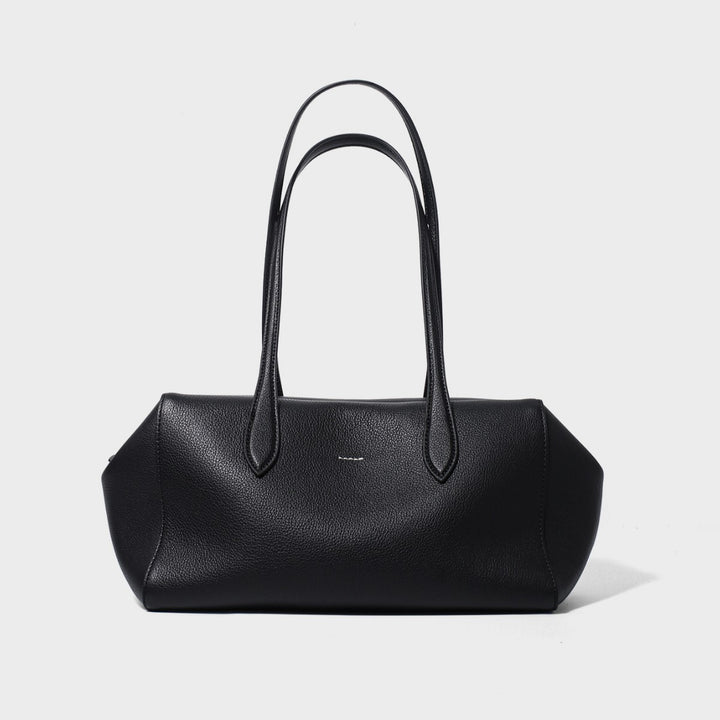 Structured Pebbled Leather Shoulder Tote with Long Handles