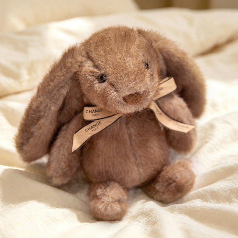 Squat Plush Bunny Cuddle Doll with Long Dropped Ears, Weighted Base & Grosgrain Ribbon Stornfield