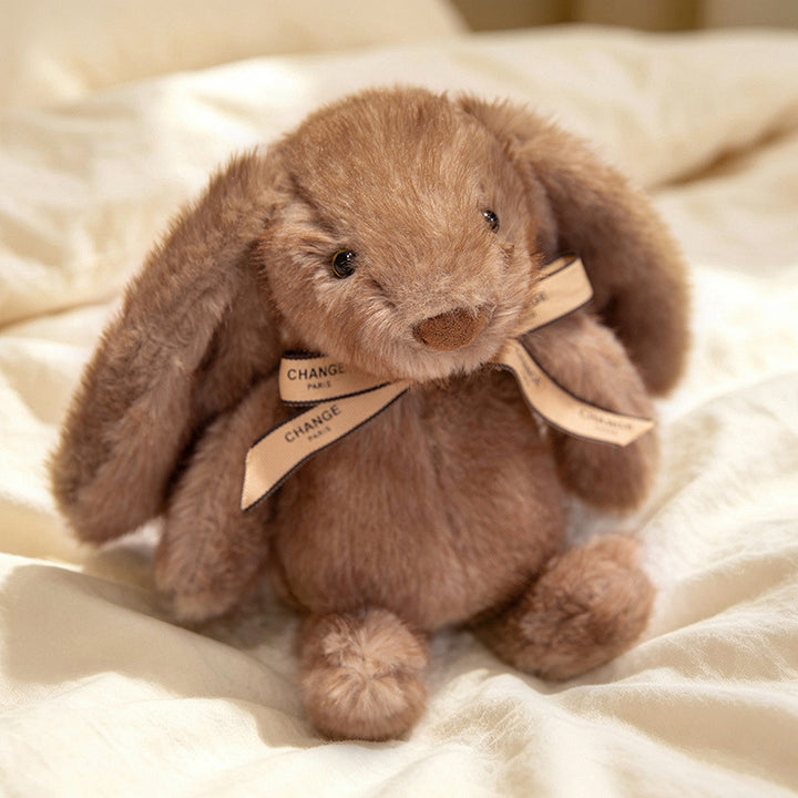 Squat Plush Bunny Cuddle Doll with Long Dropped Ears, Weighted Base & Grosgrain Ribbon Stornfield