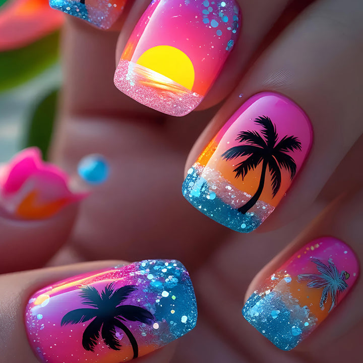 Artificial nails with luminous sunset design Stornfield