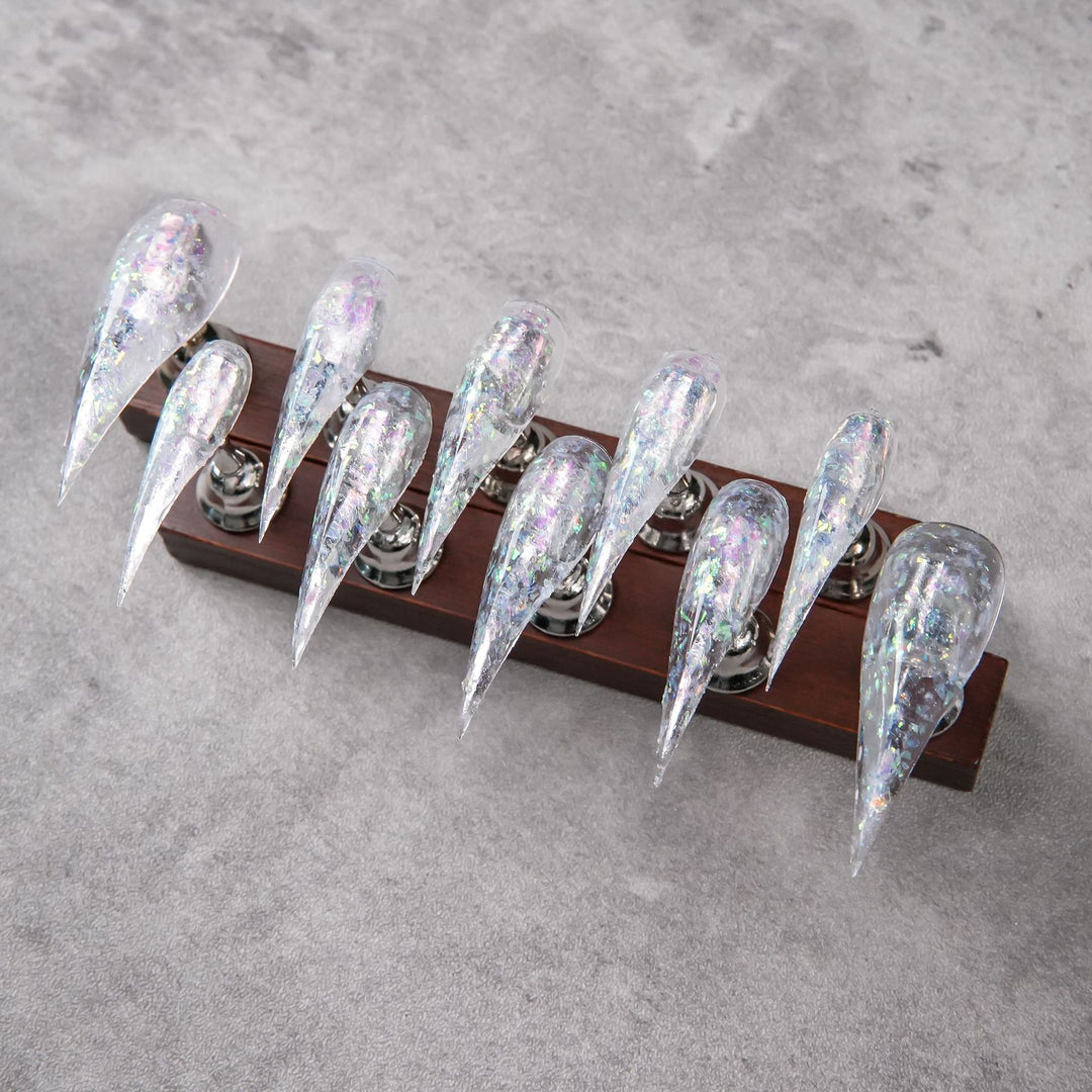 Stiletto Press-On Nail Set with Iridescent Glitter Finish