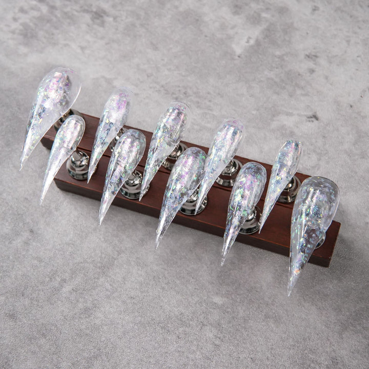 Stiletto Press-On Nail Set with Iridescent Glitter Finish