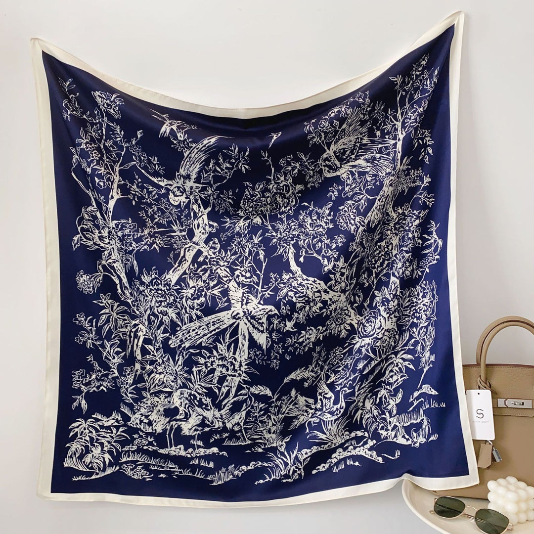Women's silk scarf in elegant botanical design Stornfield