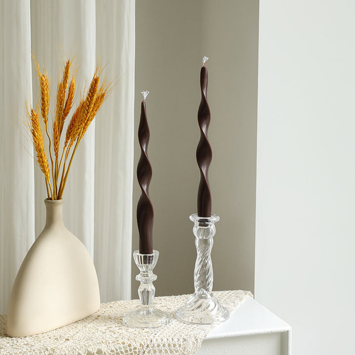 Hand-Poured Sculptural Wave Taper Candle Set with Crystal Glass Holders