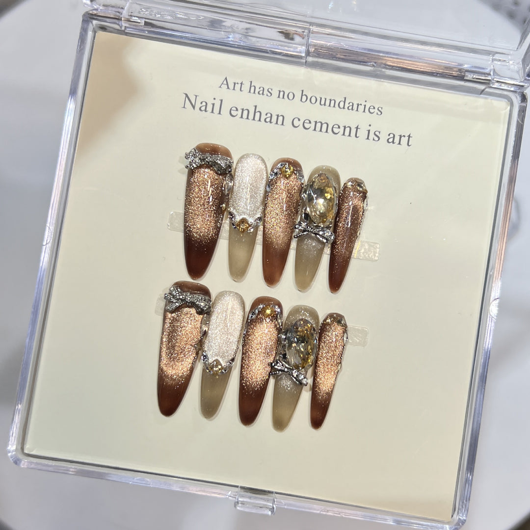 Artistic Stiletto Press-On Nail Set with Gemstone Accents Stornfield