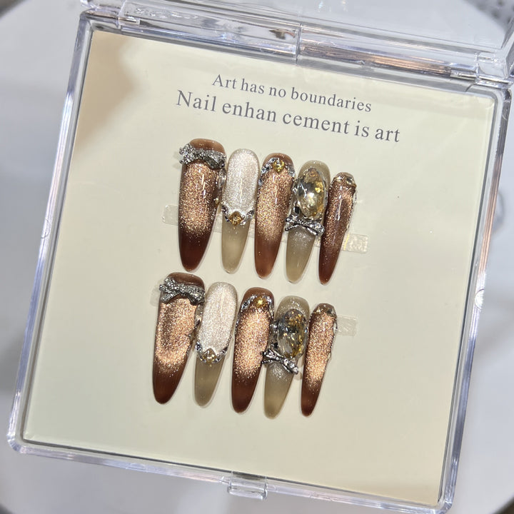 Artistic Stiletto Press-On Nail Set with Gemstone Accents Stornfield