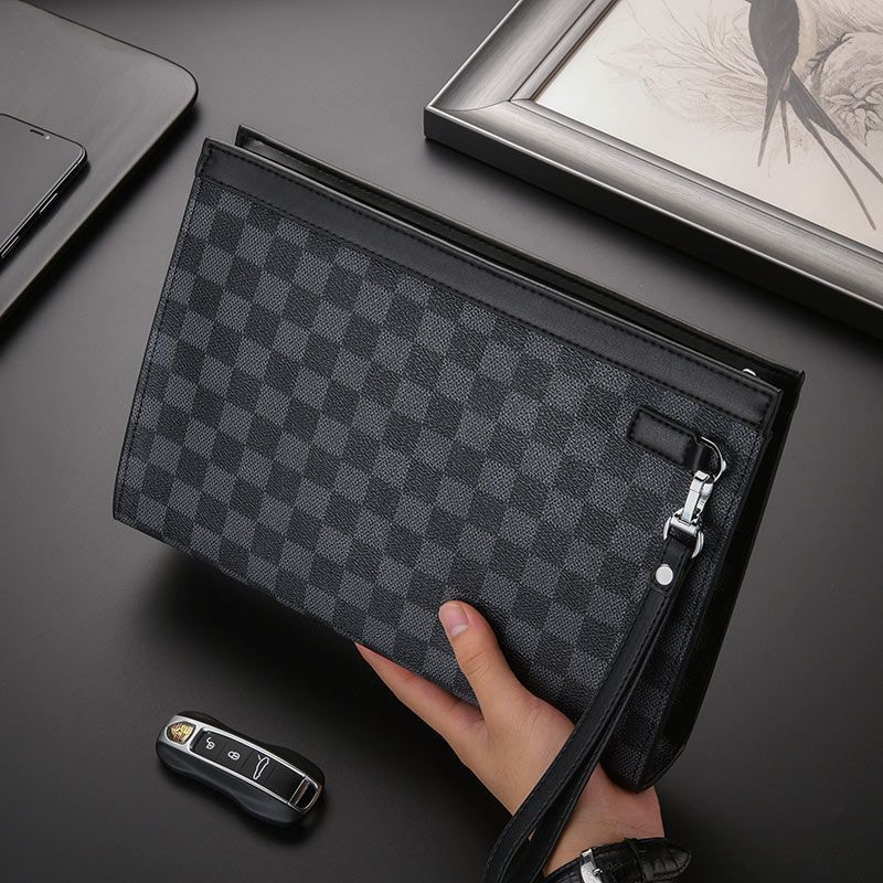 Leather Checkered Document Clutch Stornfield