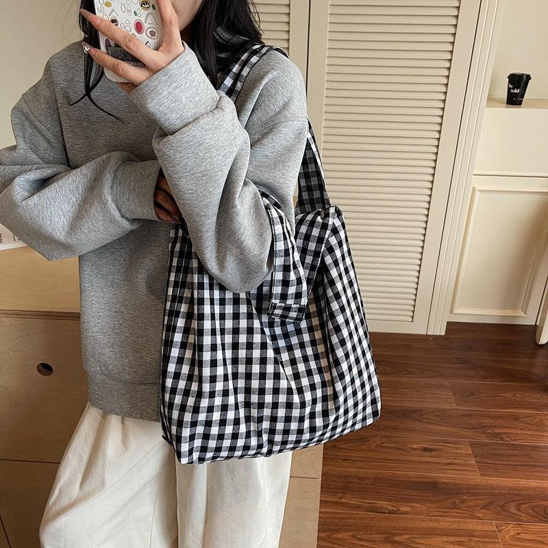Gingham Patterned Hobo Bag